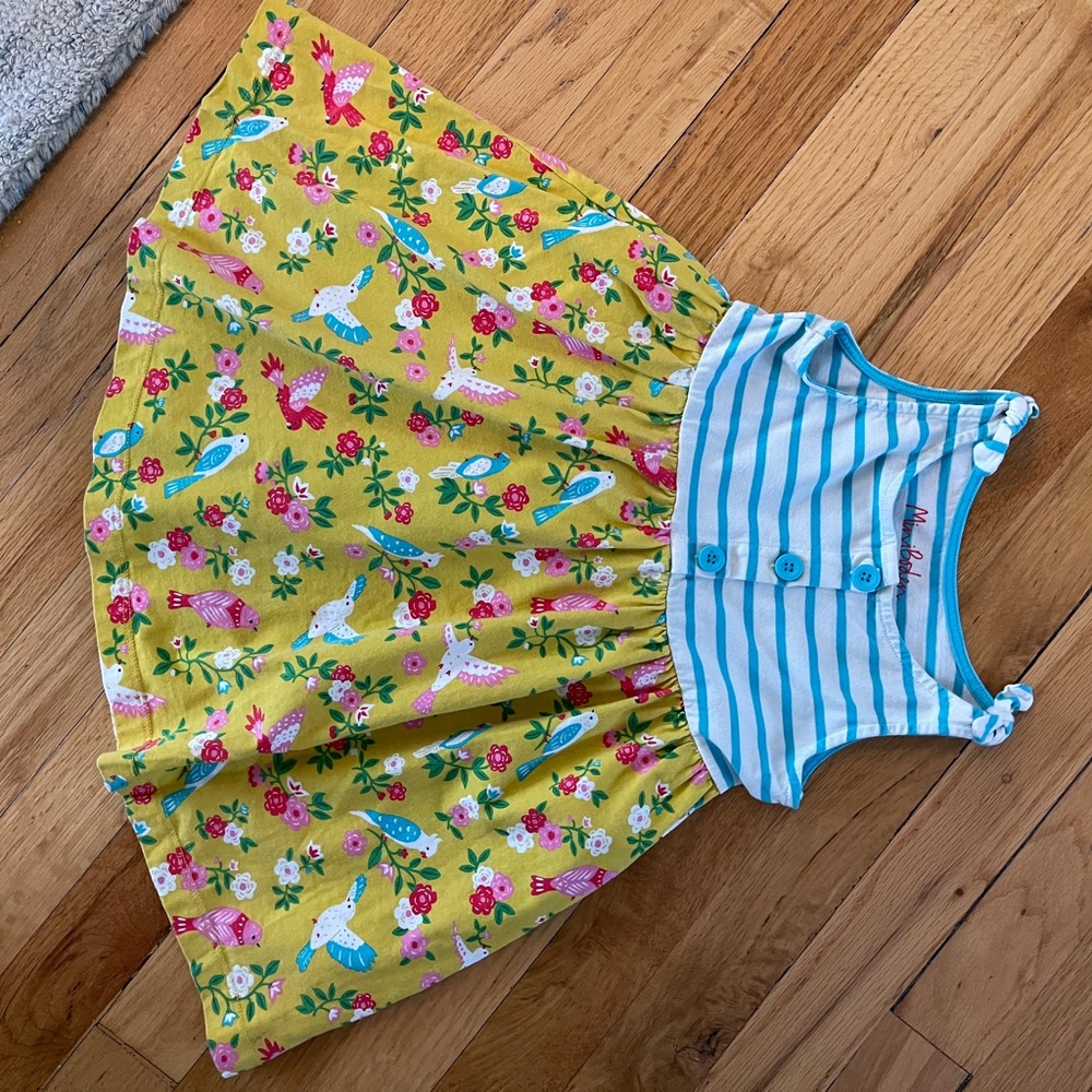Mini Boden Striped Blue and Floral Yellow Dress 2-3T - Picture 4 of 6